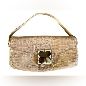 Vintage Liz Claiborne Croc-Embossed Pale Peach Beige Shoulder Bag